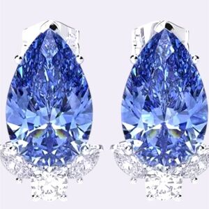 Elegant blue cubic zirconia and stainless steel teardrop Earrings, NWOT